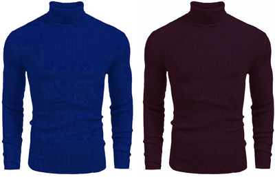 Cat Bunny Solid High Neck Casual Men Multicolor Sweater