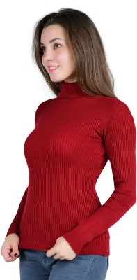 Talgo Solid High Neck Casual Women Maroon Sweater