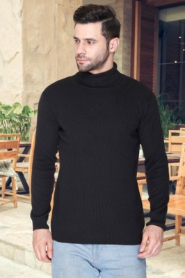 jorden4u Solid Turtle Neck Casual Men Black Sweater