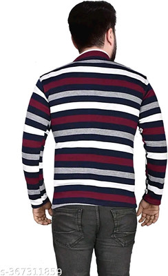 Marc Laurent Striped Round Neck Casual Men Blue Sweater