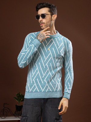TYSORT Striped Round Neck Casual Men Light Blue Sweater