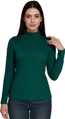 top ten Woven High Neck Casual Women Green Sweater