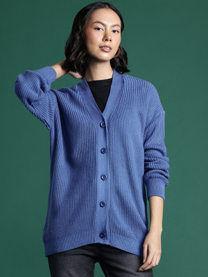Dressberry Colorblock V Neck Casual Women Blue Sweater