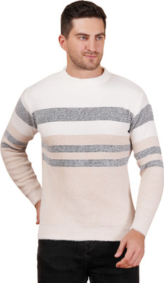 FUKUSO Printed Round Neck Casual Men Black Sweater