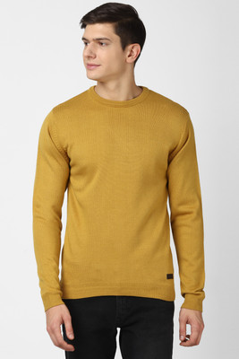 PETER ENGLAND Solid Round Neck Casual Men Yellow Sweater