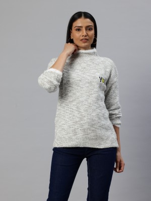 PIERRE CARLO Embroidered Turtle Neck Casual Women Grey Sweater