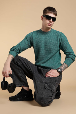 FREAKS Solid Round Neck Casual Men Green Sweater