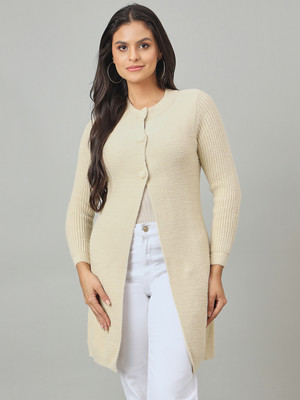 DUKE Self Design Round Neck Casual Women Beige Sweater