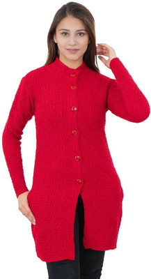 Dartline Self Design High Neck Casual Women Red Sweater