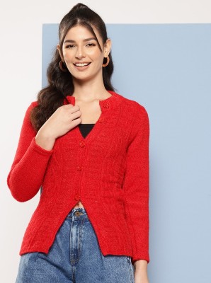 METRONAUT Solid Round Neck Casual Women Red Sweater