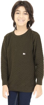 AD & AV Printed Round Neck Casual Boys Dark Green Sweater