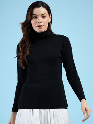 Farlucci Solid High Neck Casual Women Black Sweater