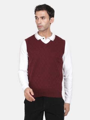 t-base Solid V Neck Casual Men Maroon Sweater