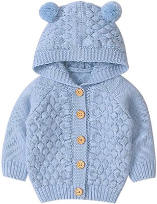 Little Surprise Box Applique Round Neck Casual Baby Boys & Baby Girls Blue Sweater