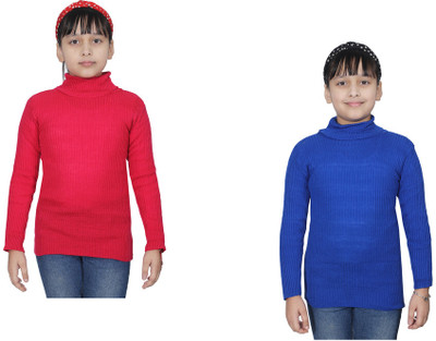 IndiWeaves Solid High Neck Casual Girls Multicolor Sweater