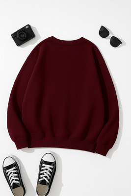 ZEAND Graphic Print Round Neck Casual Boys & Girls Maroon Sweater