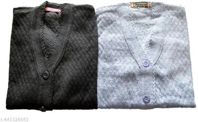 Ukart Solid V Neck Casual Women Grey Sweater