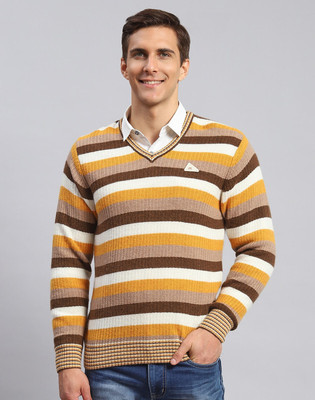 MONTE CARLO Striped V Neck Casual Men Multicolor Sweater