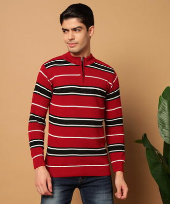 MORKEL Striped High Neck Casual Men Multicolor Sweater
