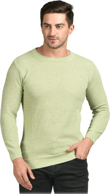 NICO WESLEY Solid Round Neck Casual Men Light Green Sweater