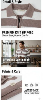 klein blue Striped Collared Neck Casual Men Pink Sweater