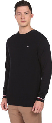 Arrow Sport Self Design Round Neck Casual Men Black Sweater