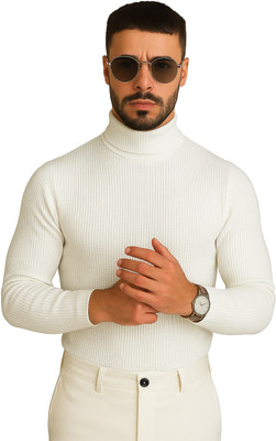 Madilyn Striped High Neck Casual Men White Sweater