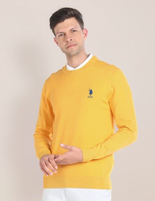 U.S. POLO ASSN. Solid Round Neck Casual Men Yellow Sweater