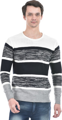 NUMERO UNO Striped Round Neck Casual Men Grey Sweater