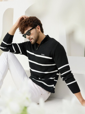 HouseOfCommon Woven High Neck Casual Men Black Sweater