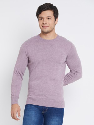 98 Degree North Solid Round Neck Casual Men Pink Sweater