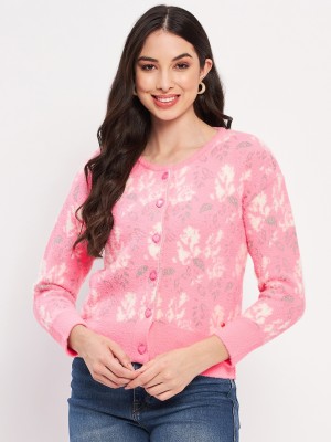 DUKE Printed Round Neck Casual Women Pink Sweater