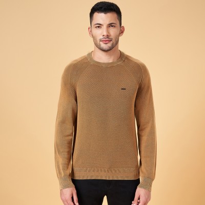 Byford by Pantaloons Solid Round Neck Casual Men Brown Sweater