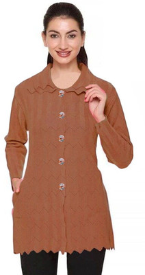Shunit creation Self Design Round Neck Lounge Wear Women Brown Sweater