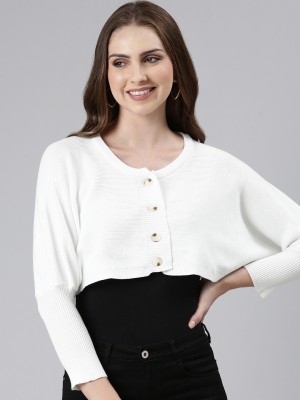 Showoff Solid Round Neck Casual Women White Sweater