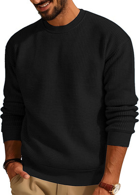 TYSORT Self Design Round Neck Casual Men Black Sweater