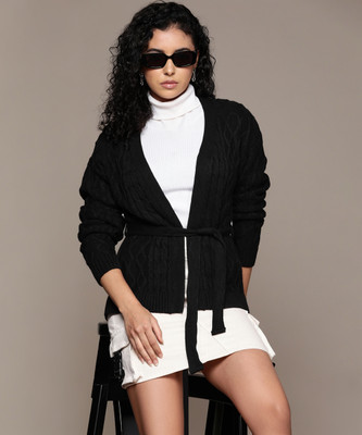 Roadster Self Design Casual Women Black Sweater