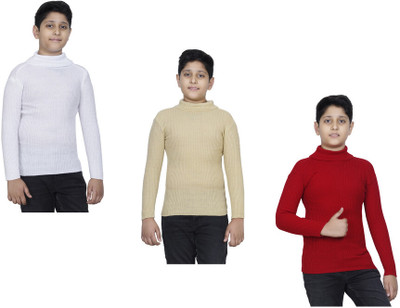 KAVYA Self Design High Neck Casual Boys Multicolor Sweater