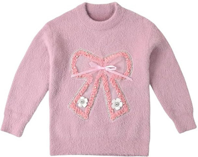 Bold N Elegant Embellished Round Neck Party Girls Pink Sweater