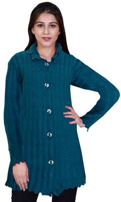 A N Enterprises Self Design Collared Neck Casual Women Green Sweater