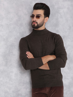 CRIMSOUNE CLUB Solid Round Neck Casual Men Brown Sweater