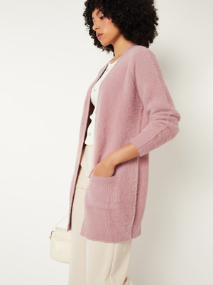 MAX Printed Round Neck Casual Women Purple Sweater