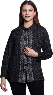 hrd7 Self Design Round Neck Casual Women Black Sweater