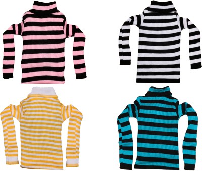 MTI FASHIONS Striped High Neck Casual Baby Boys Multicolor Sweater