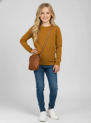 vax vax Solid Round Neck Casual Boys & Girls Yellow Sweater