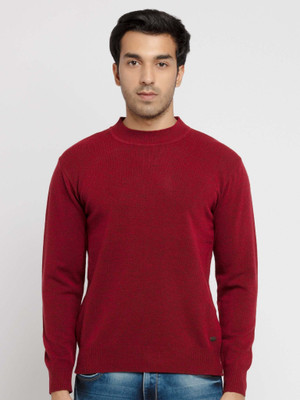 Status Quo Solid High Neck Casual Men Maroon Sweater
