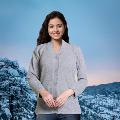 DivyaFashion Solid V Neck Casual Women Grey Sweater