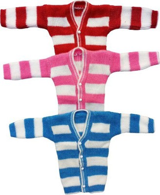 L FASION Striped V Neck Casual Baby Boys & Baby Girls Red, Pink, Light Blue Sweater