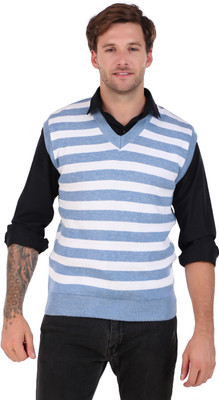 ten billions Woven V Neck Casual Men Blue Sweater