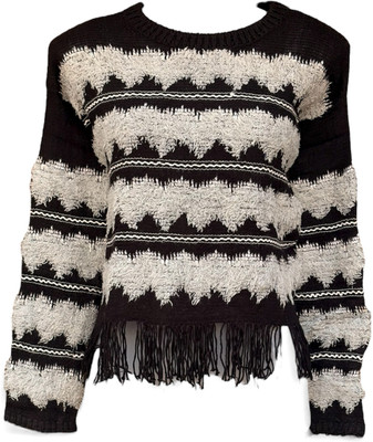 Stylista Fashion Boutique Woven Round Neck Casual Women Black, Grey Sweater